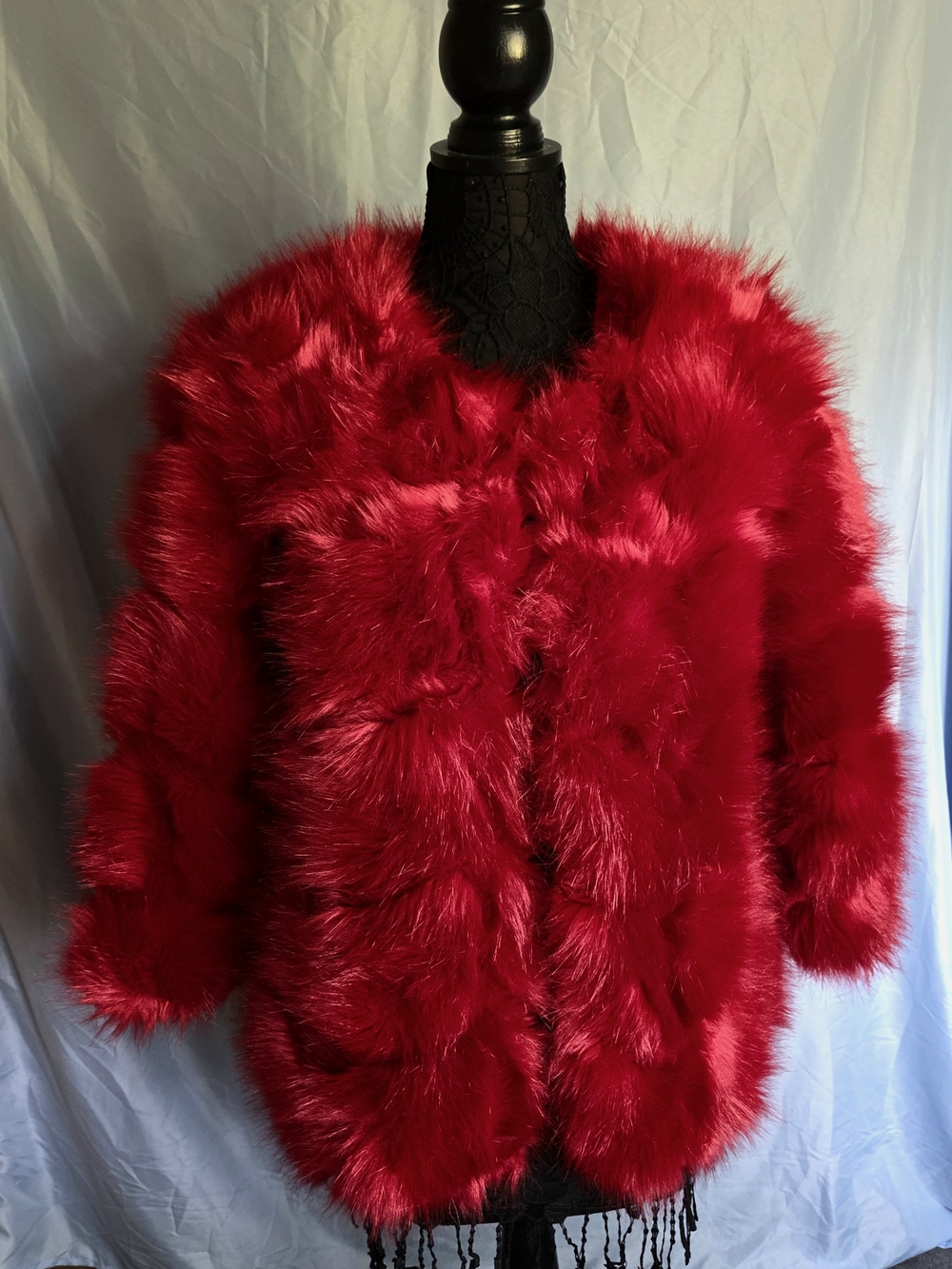 Luxurious Red Faux Fur Teddy Coat - Women's Statement Outerwear